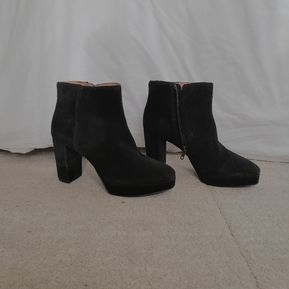 Madewell Haley platform suede black ankle boots